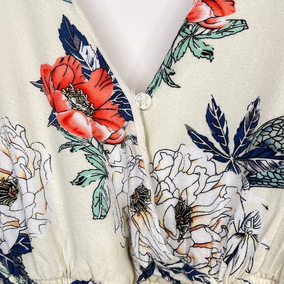 MinkPink Cream Floral Boho Ruffle Flutter Sleeve Tie Back Feminine Romper Sz XS - Picture 7 of 11